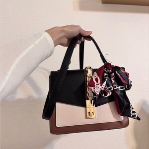 Aldo - Elegant Black and Brown Handbag with Scarf Accent